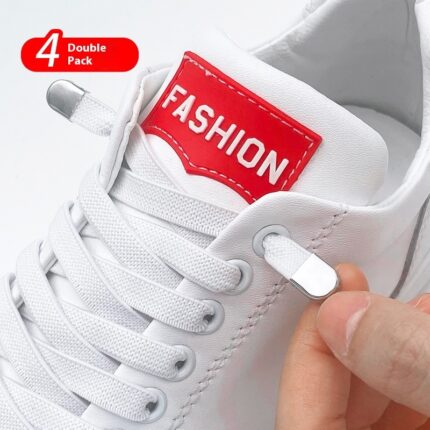 Shoelace For Lazy People Lace free Rope Elastic Children's Flat Buckle Tie-free White Shoes Men's And Women's Fixed White